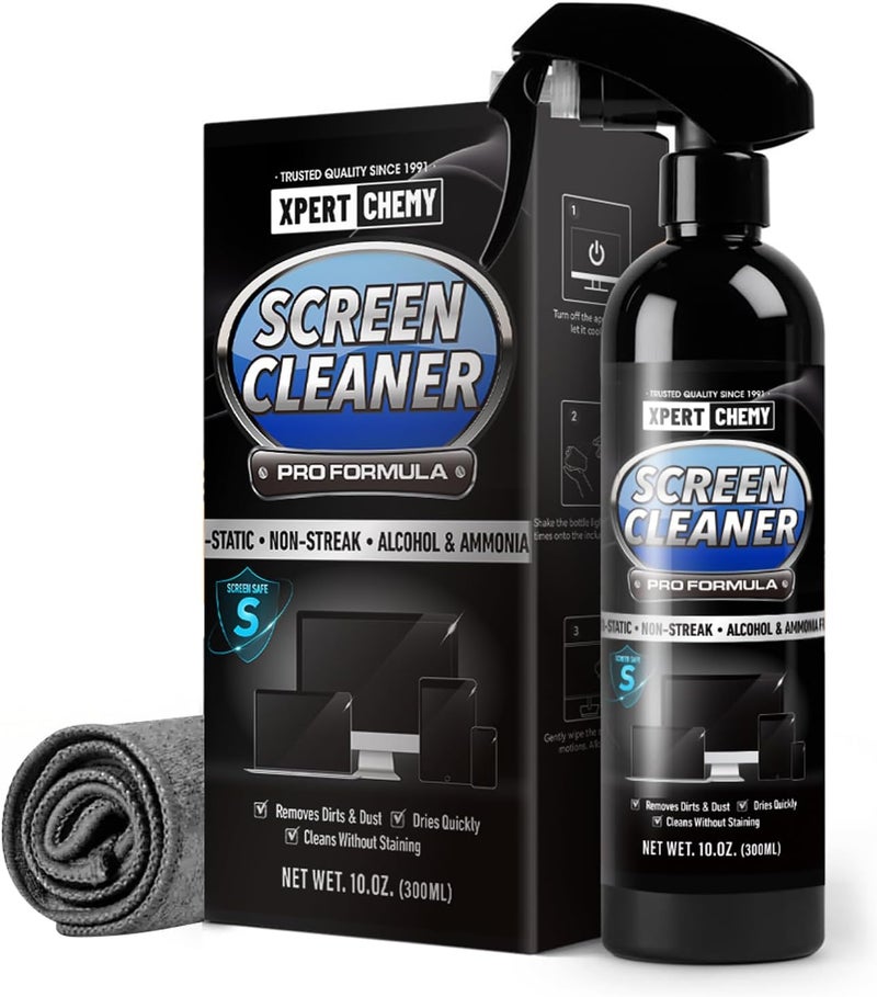XPERTCHEMY Screen Cleaner Spray and Wipe, 10oz TV Screen Cleaner Spray and Microfiber Cloth kit for Phones, iPads, Computer, MacBooks, Laptops, Monitor and Electronic Devices - Image 1